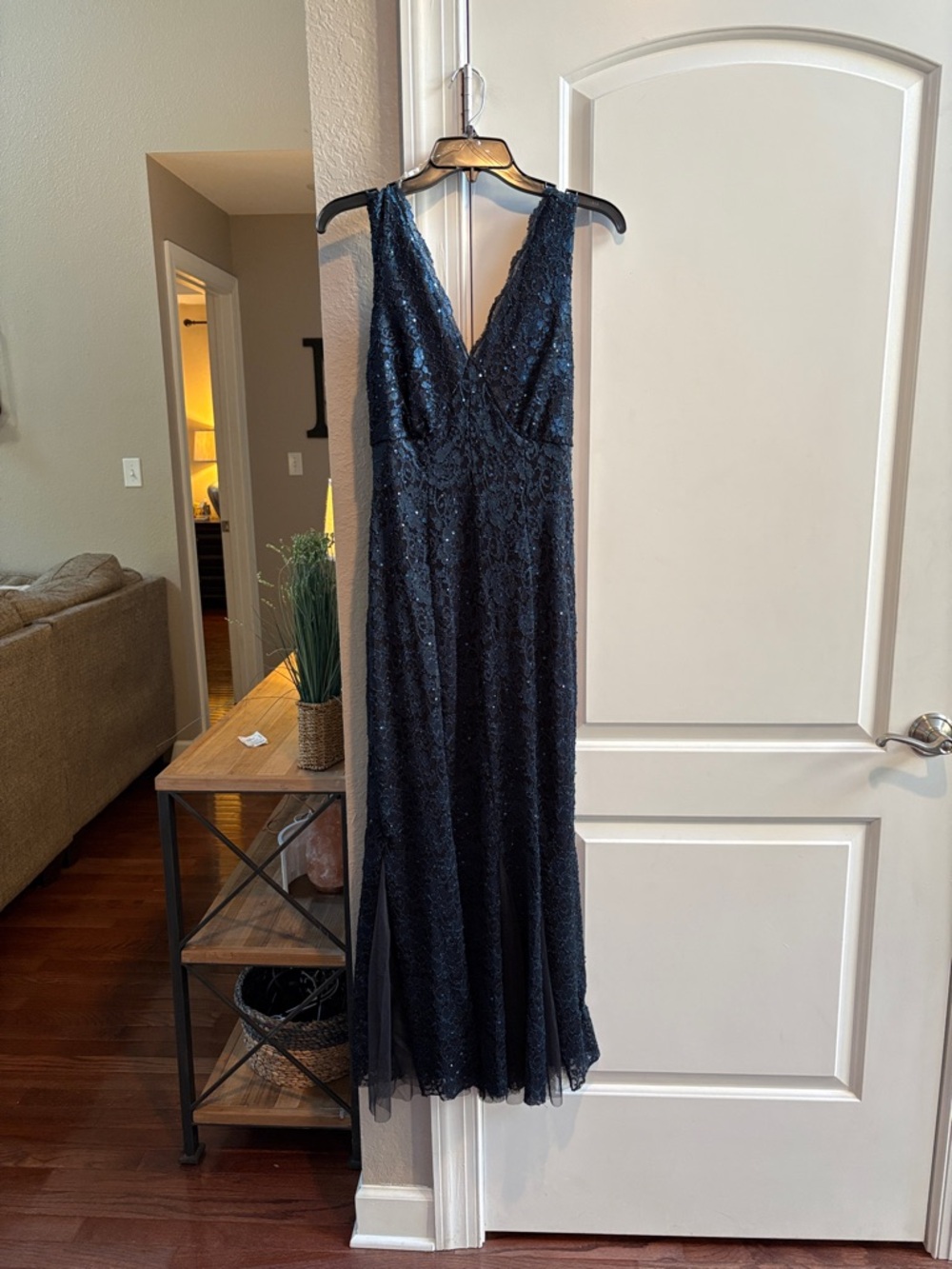 Black Sequin V-Neck Prom Gown